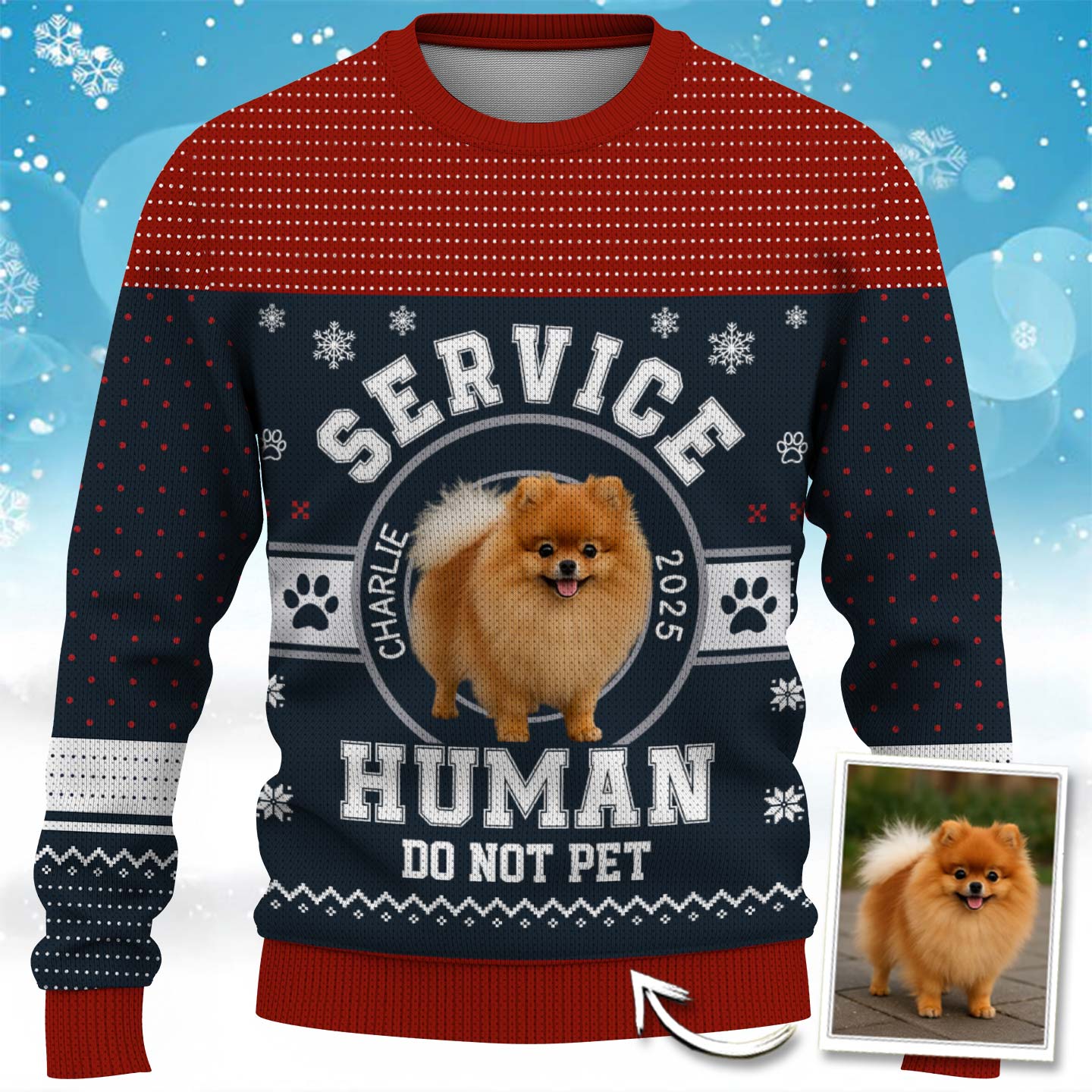 Service Human Do Not Pet, Custom Dog Christmas Ugly Sweater, Gift For Pet Lover T1807 Pt99