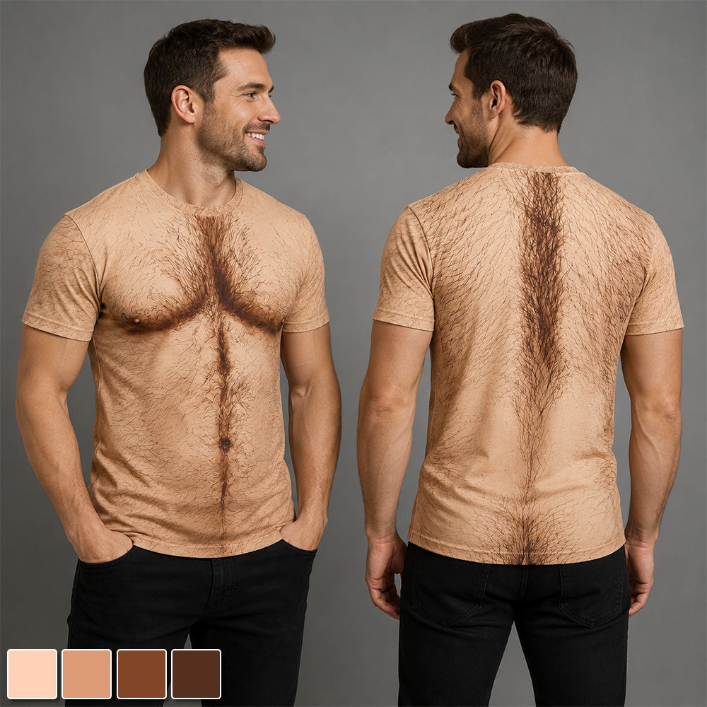 Funny Chicken Costume T-Shirt, 3D Hairy Chest Graphic Tee, Novelty Gag Shirt for Halloween, Christmas & Parties