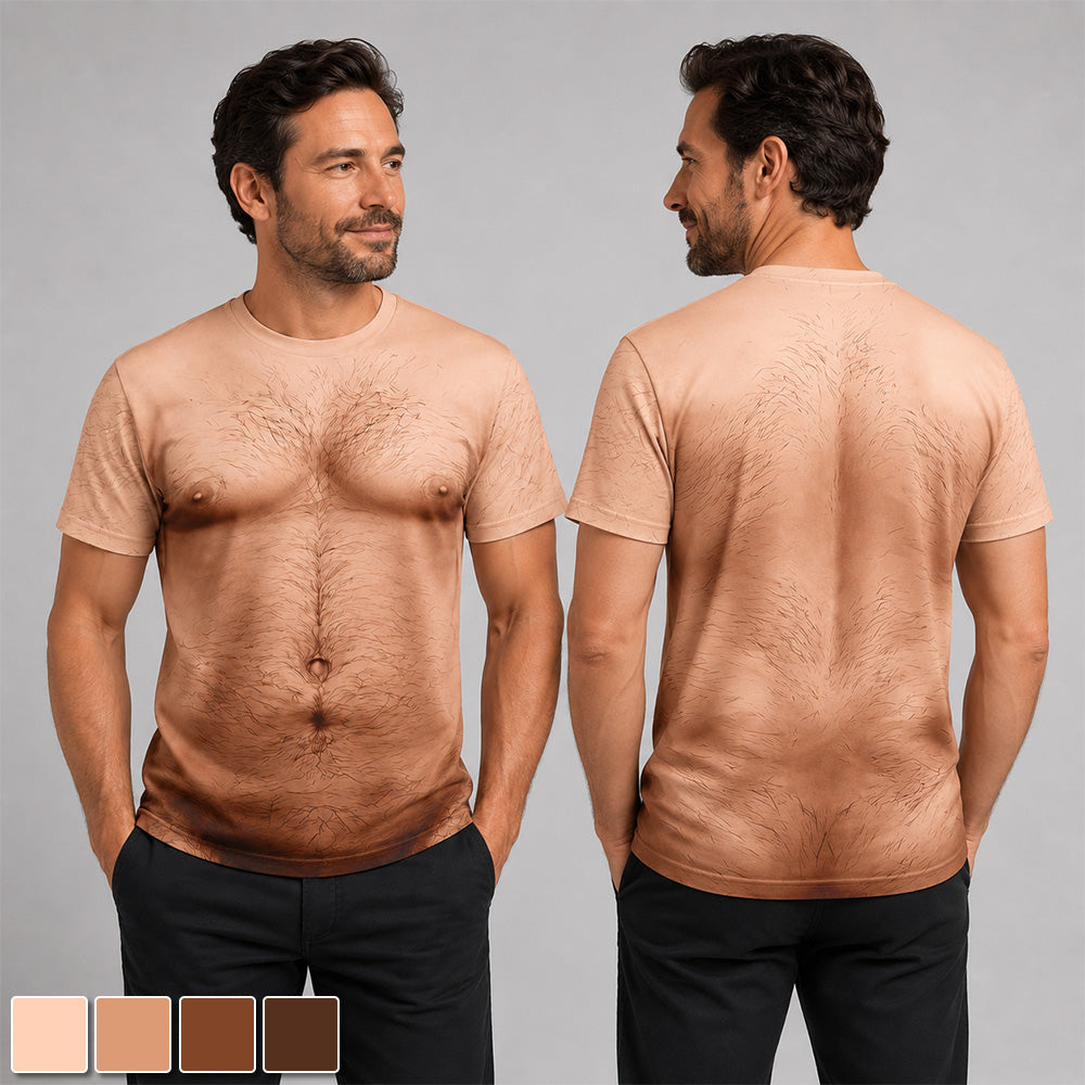 Funny Chicken Costume T-Shirt, 3D Hairy Chest Graphic Tee, Novelty Gag Shirt for Halloween, Christmas & Parties