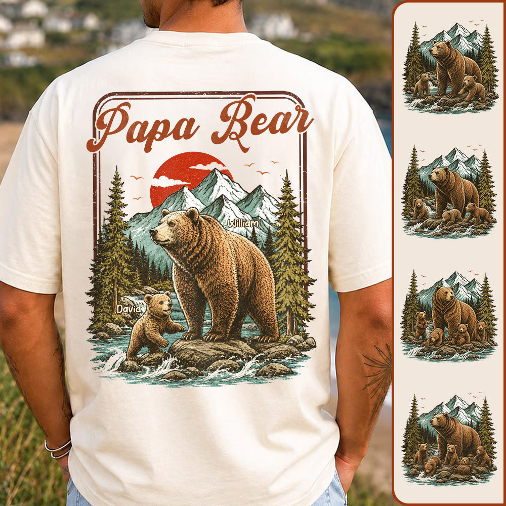 Personalized Papa Bear T-Shirt Father Day Gifts for Dad Funny Papa Tshirt Cool Daddy Bear Vintage Retro Shirt for Men Pt99