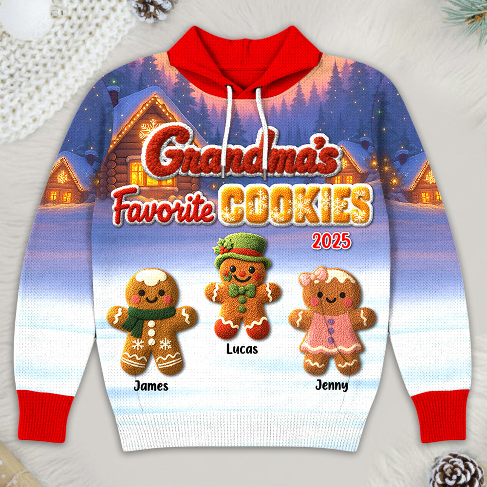 Grandma's Favorite Cookie Crochet Faux Yarn Texture Personalized All Over Print Shirt For Grandma Hv01