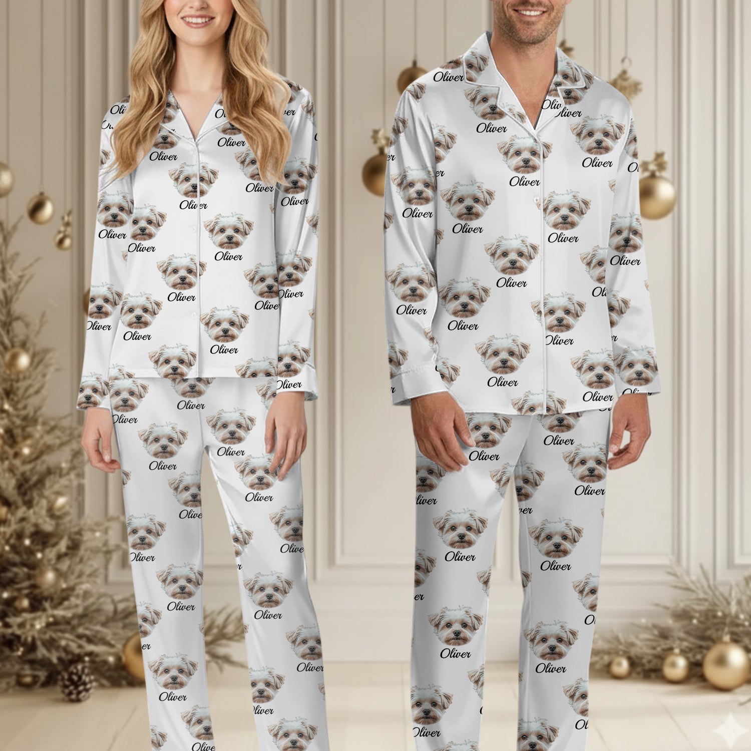 Personalized Pet Photo Pajama, Custom Dog & Cat Portrait, Family Matching Loungewear T1807 Hv01