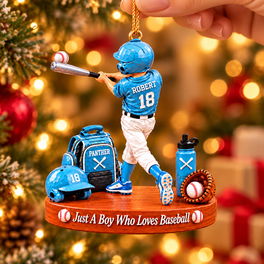 Just A Boy Who Loves Baseball, Personalized Baseball Ornament, Custom Boy Baseball Gift, Custom Player Name Ornament Na02 T24 NT01