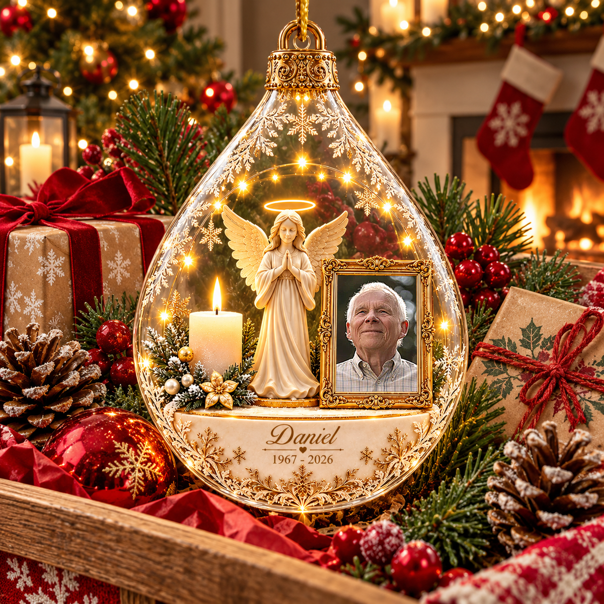 Personalized Memorial Angel Ornament, Custom Photo In Loving Memory Keepsake VH01