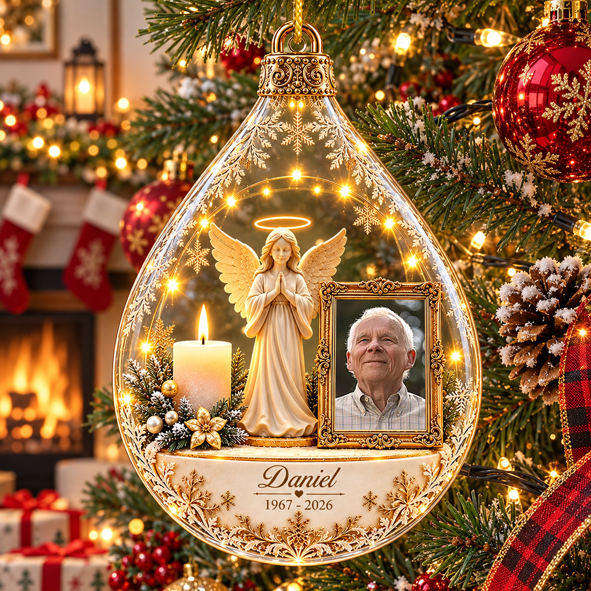 Personalized Memorial Angel Ornament, Custom Photo In Loving Memory Keepsake VH01