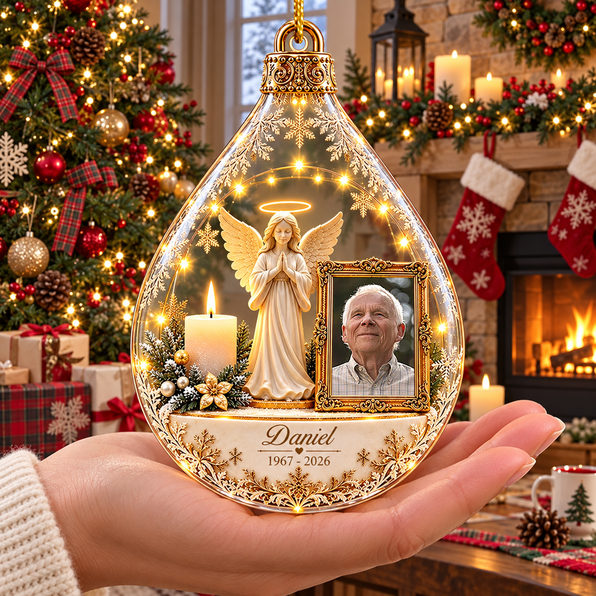Personalized Memorial Angel Ornament, Custom Photo In Loving Memory Keepsake VH01