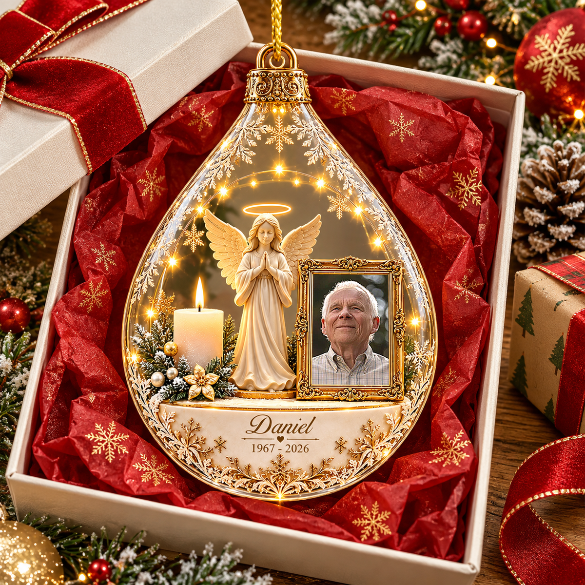 Personalized Memorial Angel Ornament, Custom Photo In Loving Memory Keepsake VH01