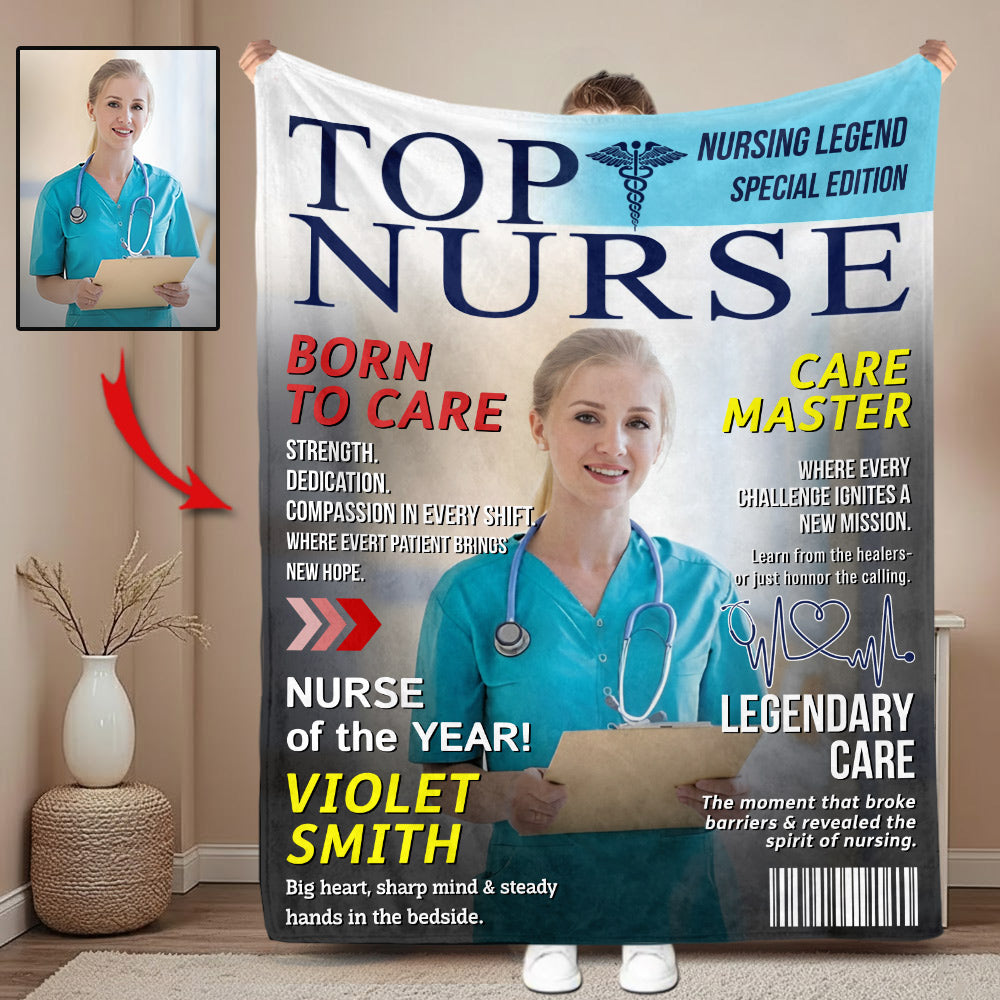 Personalized Top Nurse Magazine Cover Blanket-Gift for Nurse