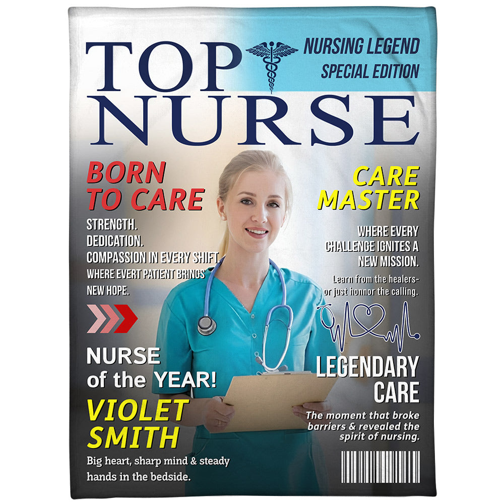 Personalized Top Nurse Magazine Cover Blanket-Gift for Nurse