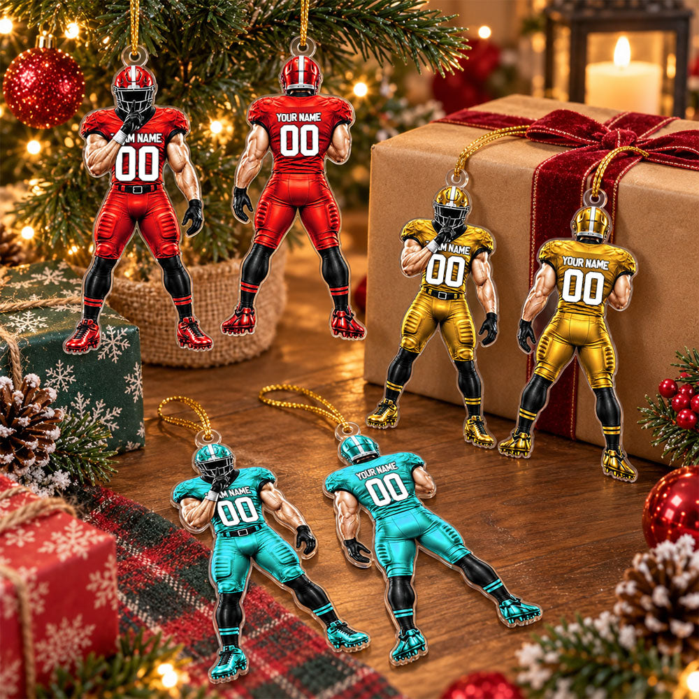 Personalized Football Player Luxury Ornament, Custom Team Name Player Name Number, American Football Christmas Gift for Football Lovers Vr2 Nh00