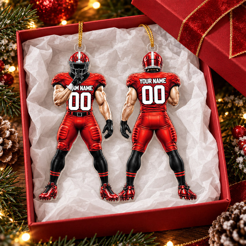 Personalized Football Player Luxury Ornament, Custom Team Name Player Name Number, American Football Christmas Gift for Football Lovers Vr2 Nh00