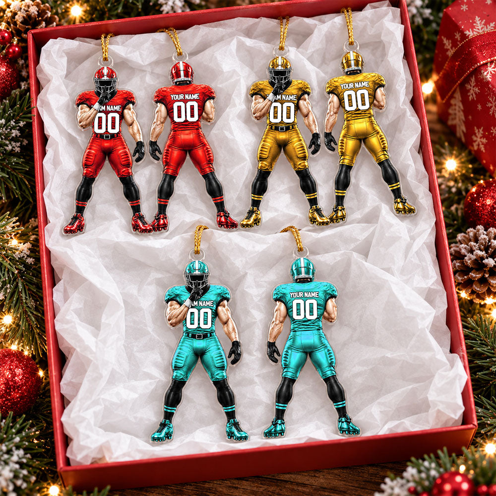 Personalized Football Player Luxury Ornament, Custom Team Name Player Name Number, American Football Christmas Gift for Football Lovers Vr2 Nh00