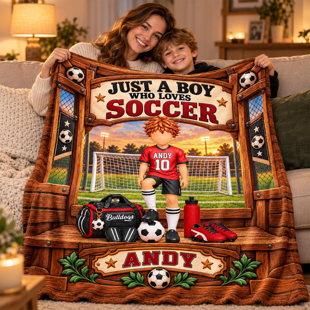 Just A Boy Who Loves Soccer, Personalized Soccer Blanket, Custom Player Name Gift, Gift For Soccer Players Soccer Lover MI209 Hv01 KL07