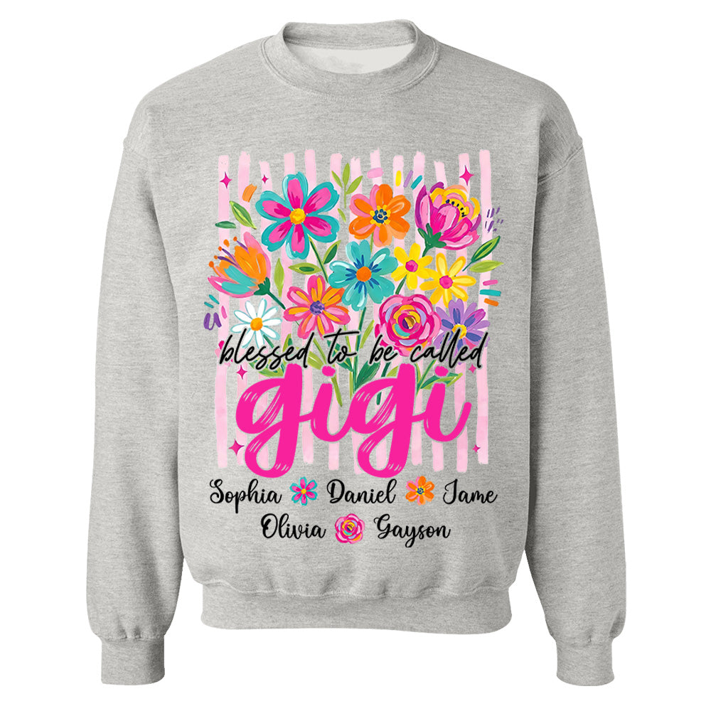 Blessed To Be Called Gigi, Personalized Grandma Shirt With Grandkids Name Custom, Striped Boho Floral Brushstroke Wildflower, Gift For Grandma Mom, Gift For Mother's Day MI209 VH01