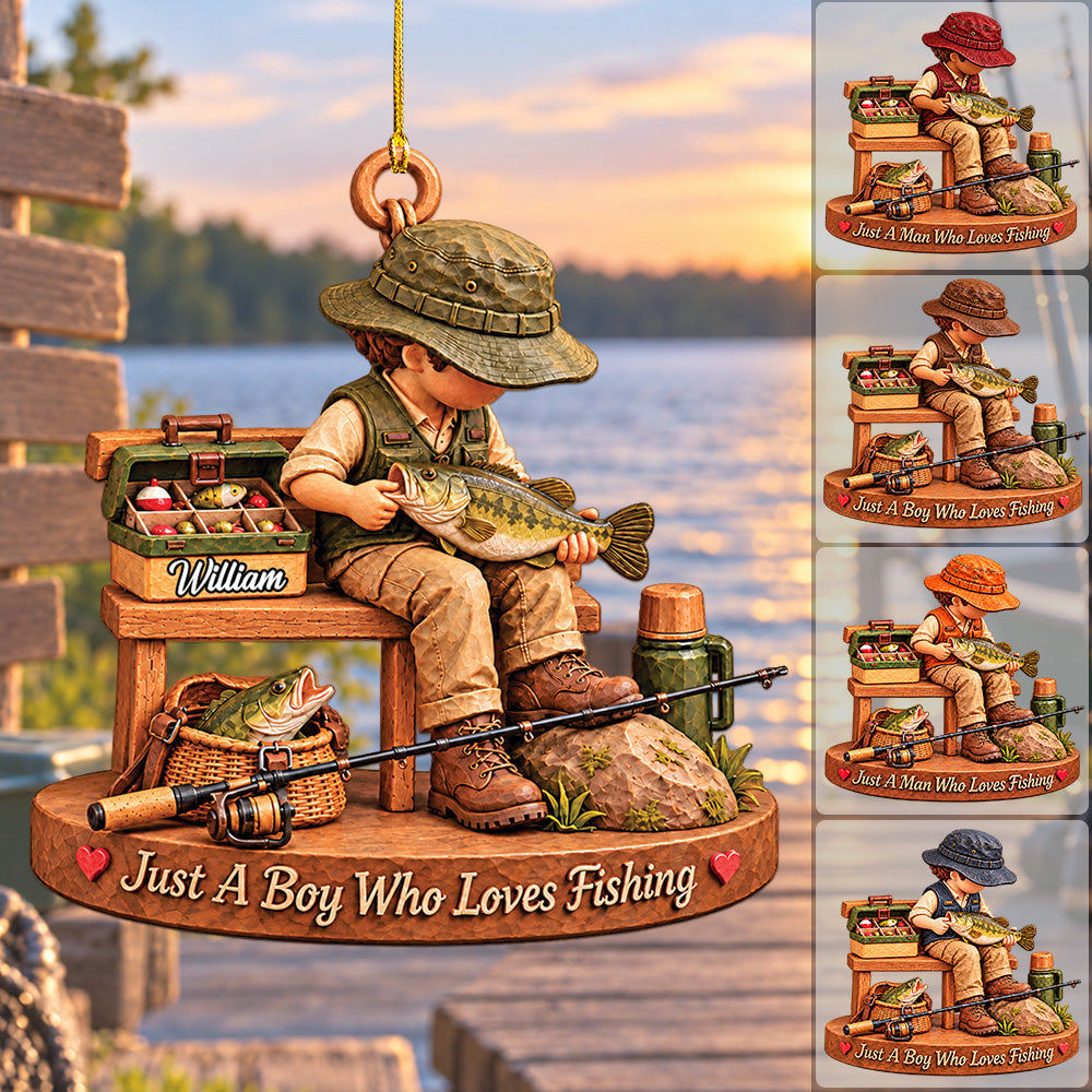 Personalized Just A Boy Who Loves Fishing Custom Name Christmas Ornament Gift for Son Dad Fishing H2511 Trna