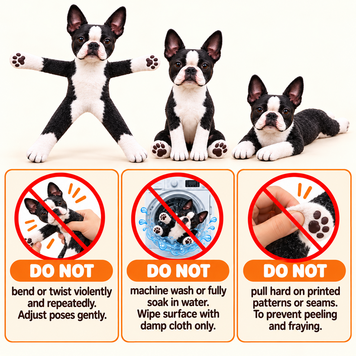 Personalized Boston Terrier Photo Pet Squishy Toy Poseable Plush Doll, Funny Gift For Dog Mom, Dad, Pet Lover T1807 T24 TL06