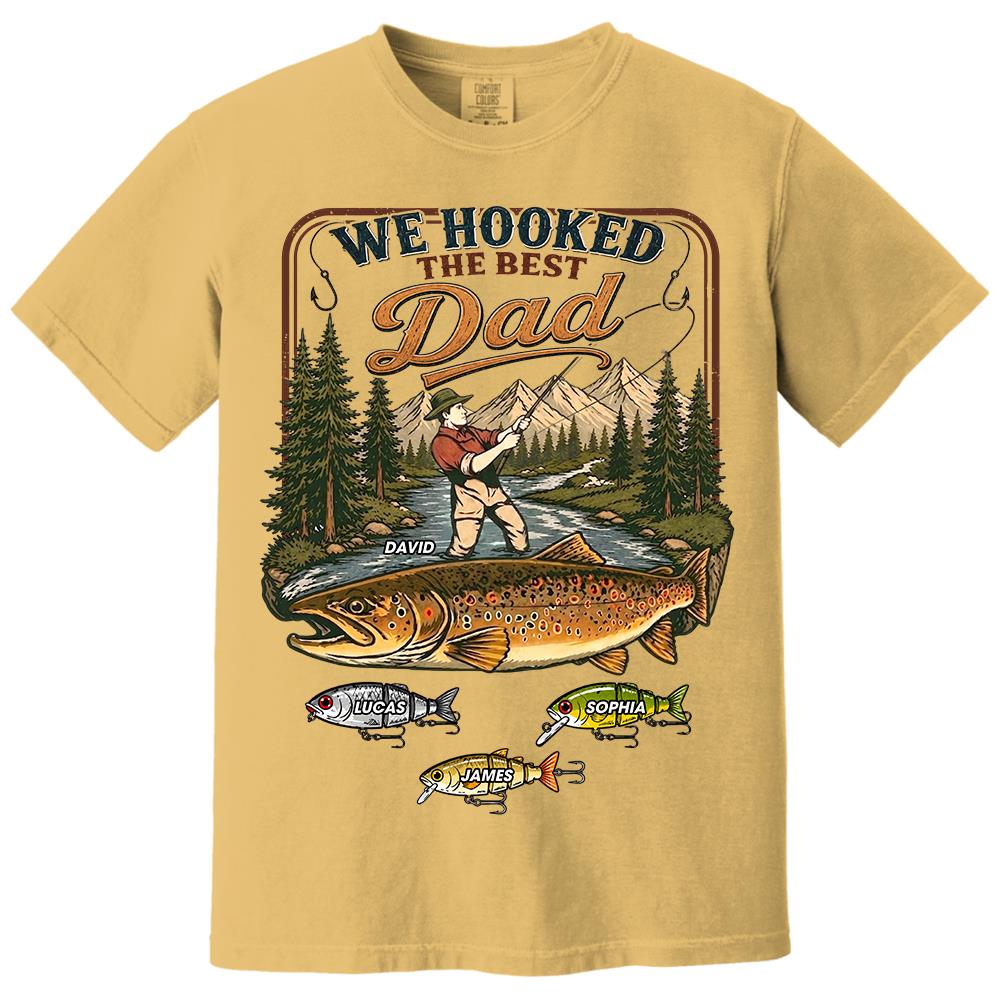 We Hooked The Best Dad, Personalized Fishing Dad Shirt With Custom Kids, Gift For Fishing Fathers Day, Gift For Dad Husband Grandpa MI209 Hv01