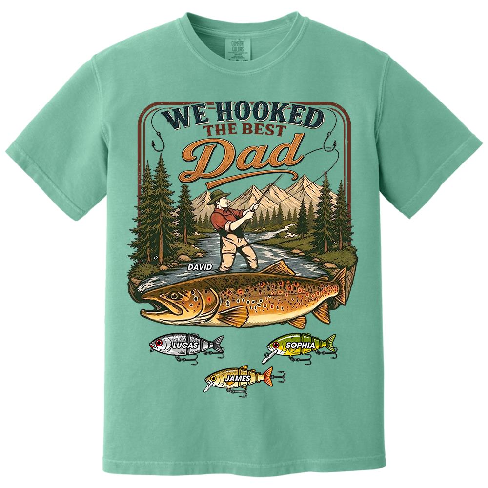 We Hooked The Best Dad, Personalized Fishing Dad Shirt With Custom Kids, Gift For Fishing Fathers Day, Gift For Dad Husband Grandpa MI209 Hv01