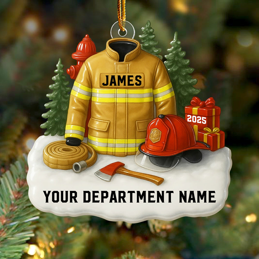 3D Effect Firefighter Uniform - Personalized Acrylic Ornament - Christmas Gift For Firefighters, Fire Department