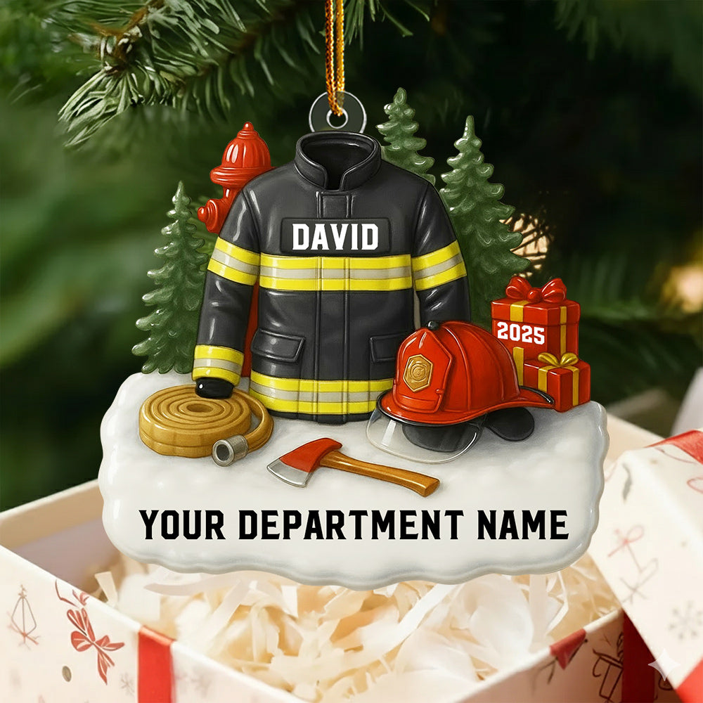 3D Effect Firefighter Uniform - Personalized Acrylic Ornament - Christmas Gift For Firefighters, Fire Department