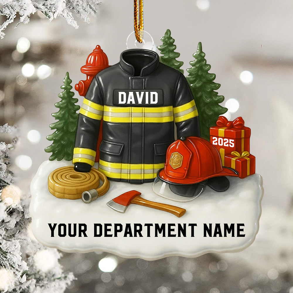 3D Effect Firefighter Uniform - Personalized Acrylic Ornament - Christmas Gift For Firefighters, Fire Department