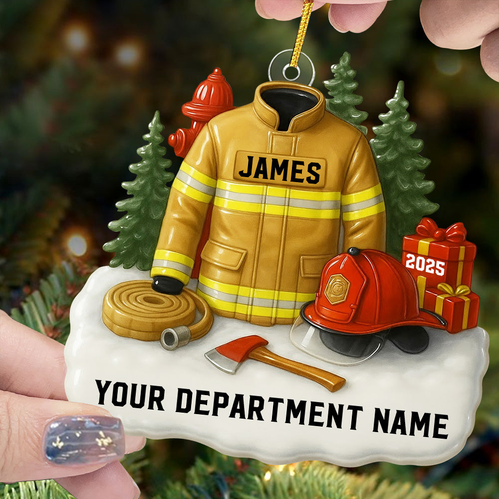 3D Effect Firefighter Uniform - Personalized Acrylic Ornament - Christmas Gift For Firefighters, Fire Department