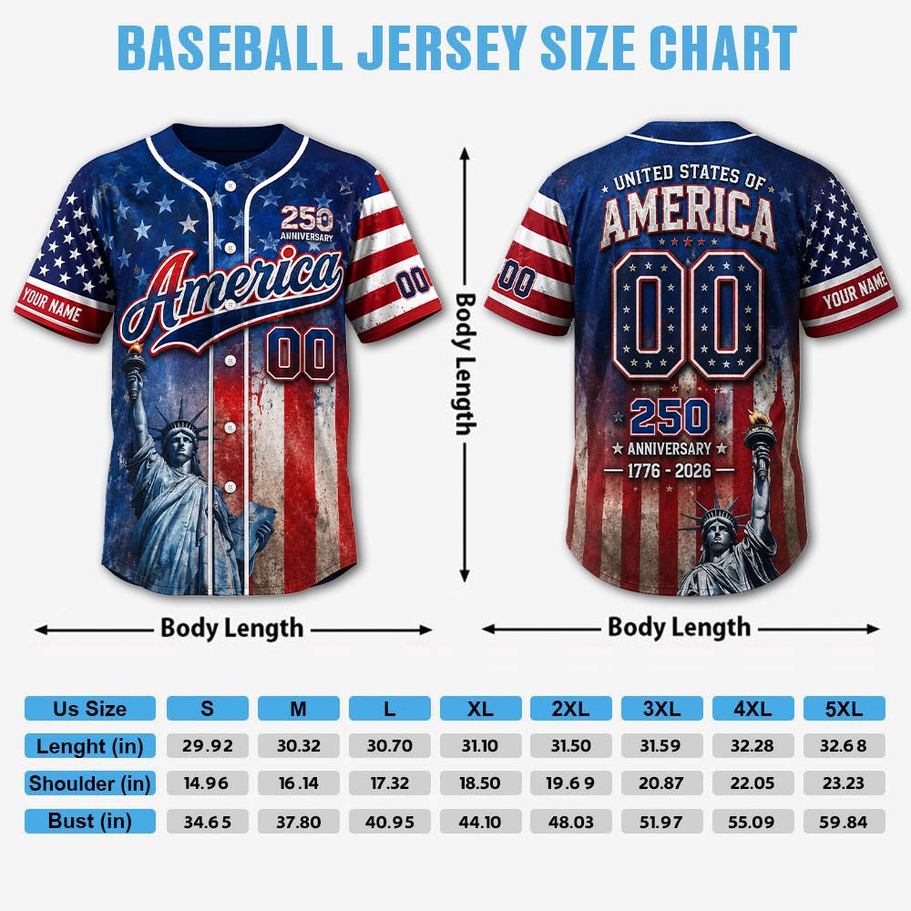 Personalized America Patriotic 250th Anniversary Baseball Jersey Shirt, Vintage American History Gift for Him Pt99