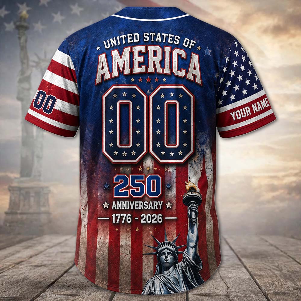 Personalized America Patriotic 250th Anniversary Baseball Jersey Shirt, Vintage American History Gift for Him Pt99