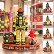 Custom Just A Man Who Loves Being A Firefighter Ornament, Fireman Christmas Gift L0411 Hv01