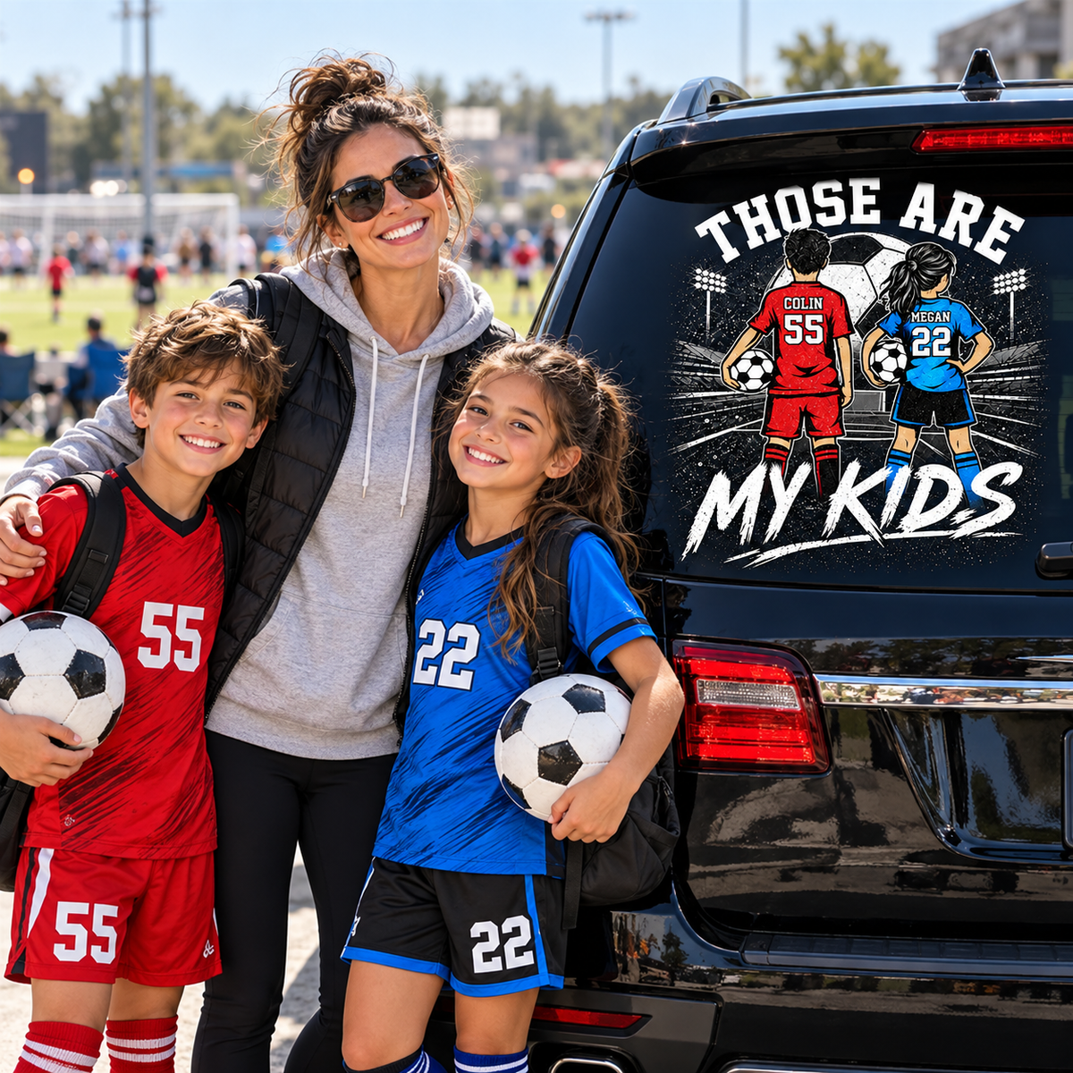 Personalized Those Are My Kids Car Decal, Custom Soccer Player Sticker, Gift for Sports Moms and Dads T1807