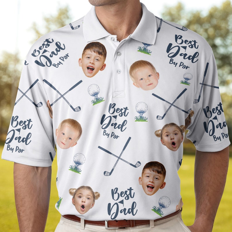 Best Dad By Par - Personalized Polo Shirt with Face, Customized Polo for Golfer, Great Gift for Dad, Father, Golf Gift for Men, Golf Shirt