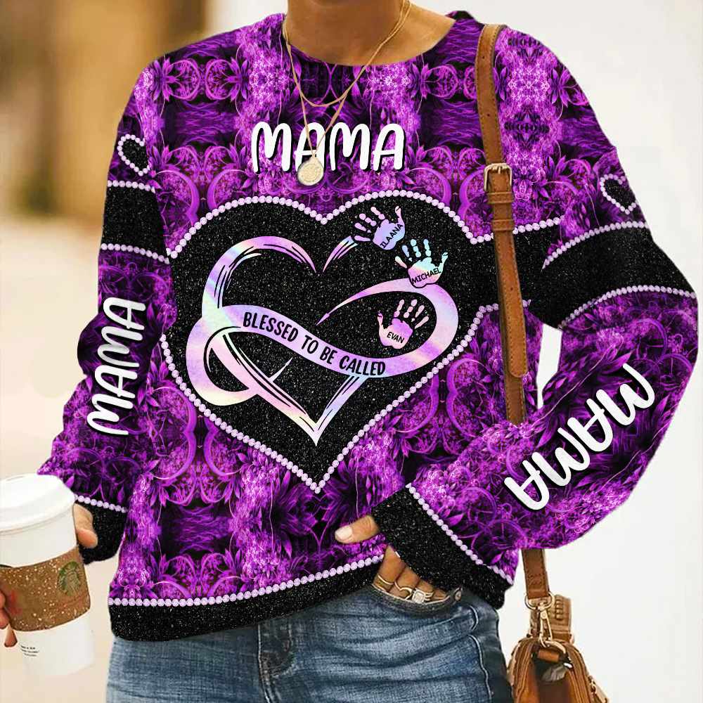 Personalized Shirt Gift For Grandmas - Blessed To Be Called Grandma Infinity Heart Handprints 3D Shirt - Grandma With Grandkids Name All Over Print Shirts