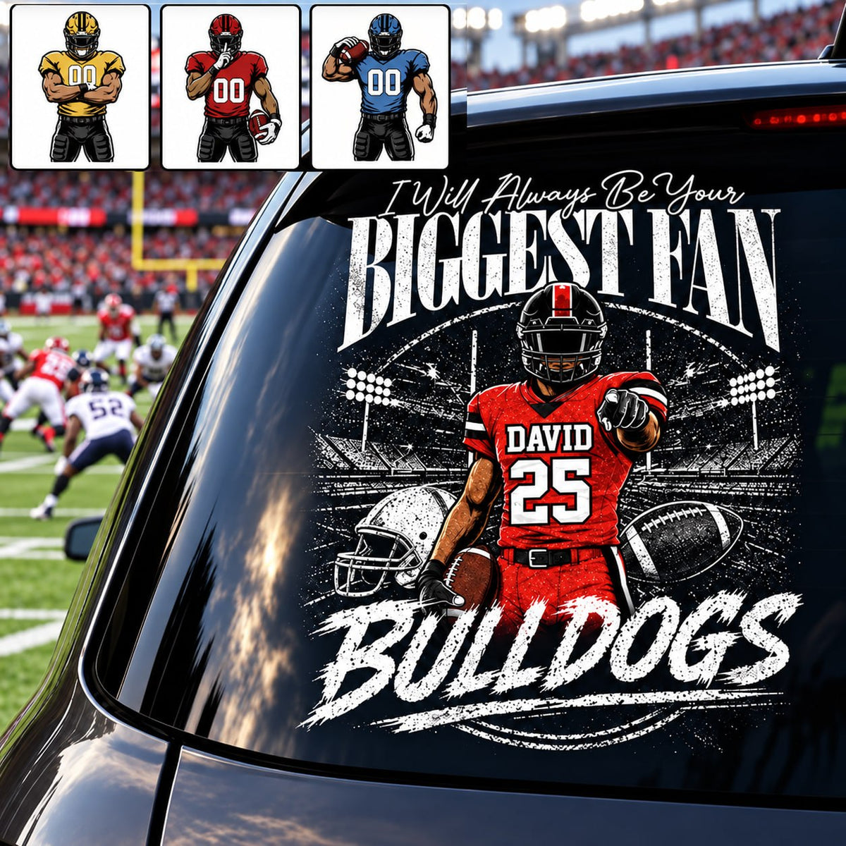 Personalized I'll Always Be Your Biggest Fan Football Car Decal, Custom Football Player Name & Number Sticker, Gift for Sports Moms and Dads T1807