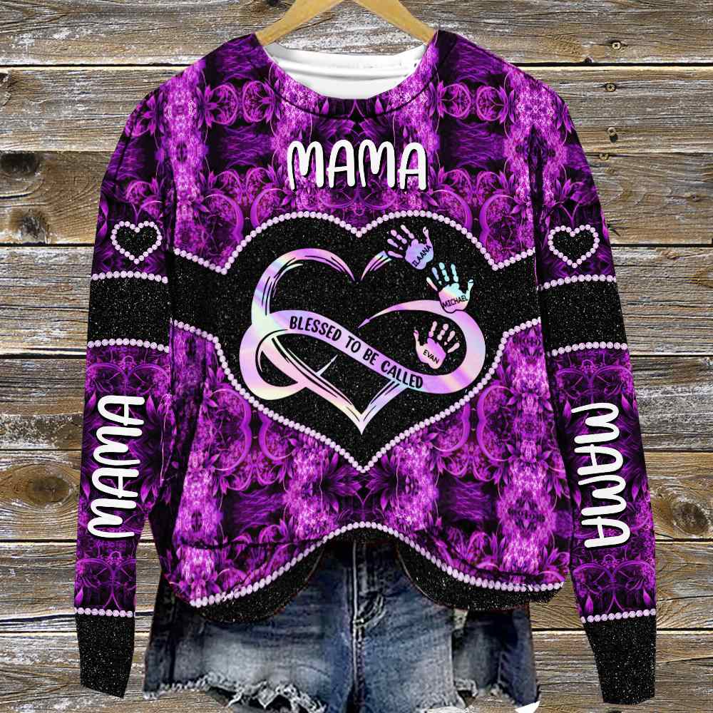 Personalized Shirt Gift For Grandmas - Blessed To Be Called Grandma Infinity Heart Handprints 3D Shirt - Grandma With Grandkids Name All Over Print Shirts
