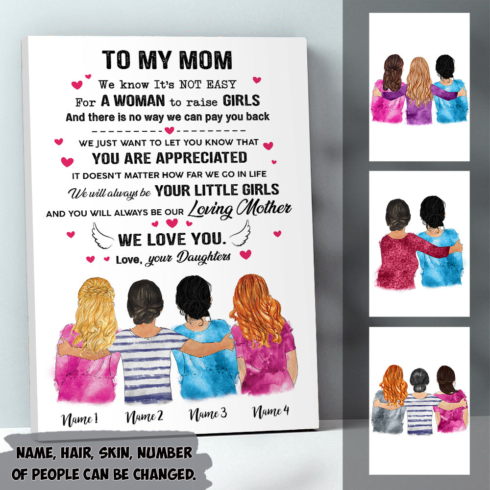 Personalized To My Mom We Know It's Not Easy Poster & Canvas For Mom From Daughters, Name, Hair, Number Of People Can Be Changed