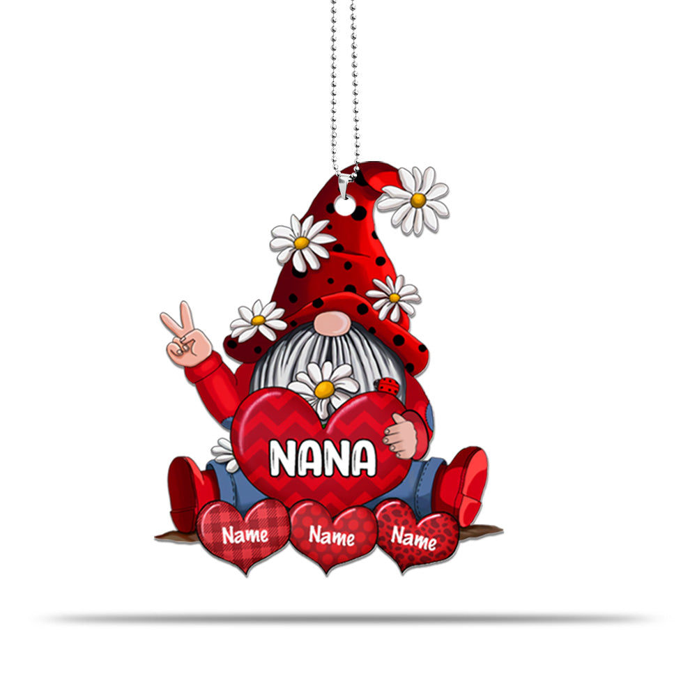 Gnomes With Hearts Personalized Flat Acrylic Ornament, 2 Sides Are The Same For Grandma