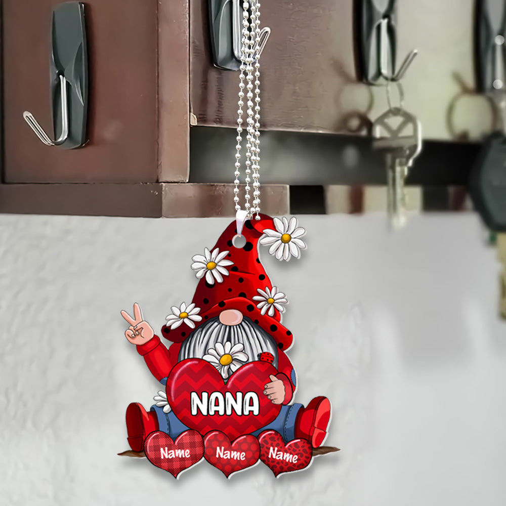 Gnomes With Hearts Personalized Flat Acrylic Ornament, 2 Sides Are The Same For Grandma