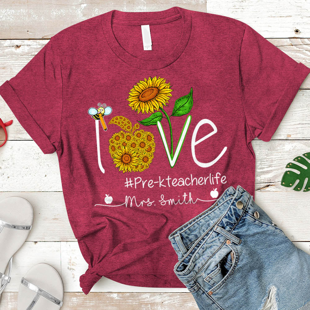 Love Teacher Life Sunflower Shirt Personalized Hashtag & Teacher Last Name H2511