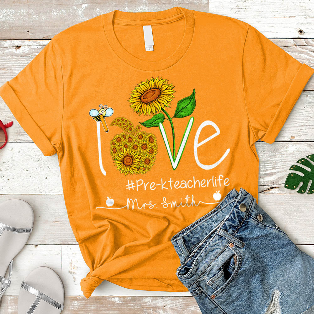 Love Teacher Life Sunflower Shirt Personalized Hashtag & Teacher Last Name H2511