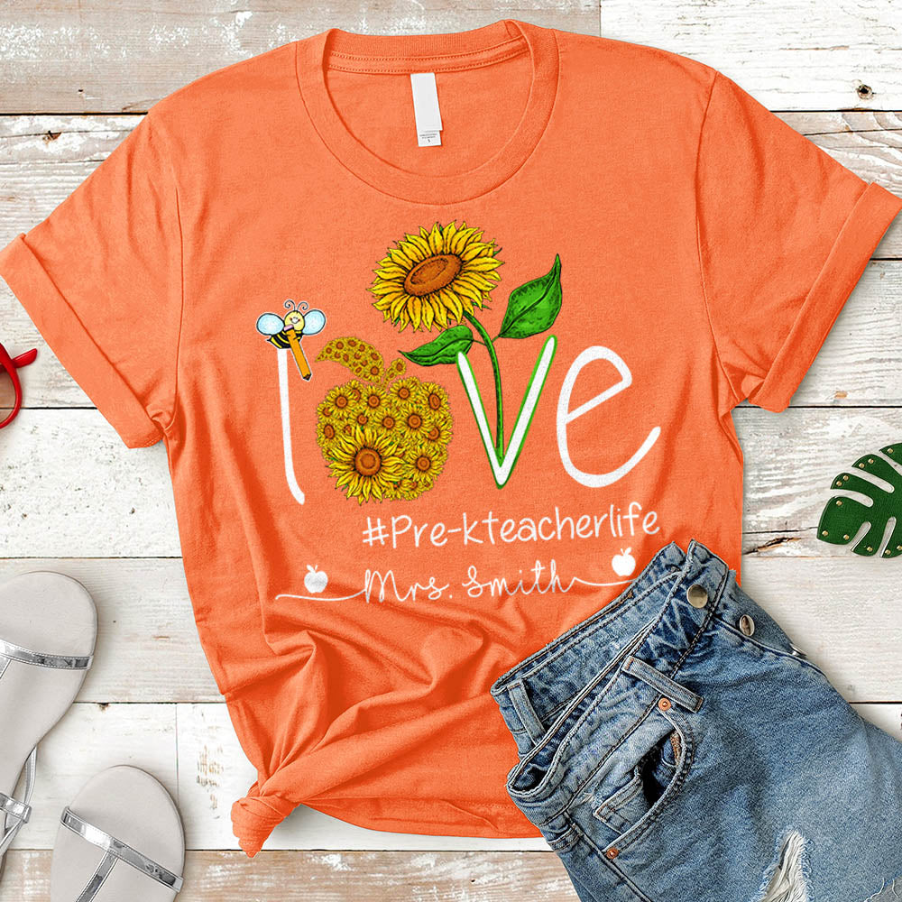 Love Teacher Life Sunflower Shirt Personalized Hashtag & Teacher Last Name H2511